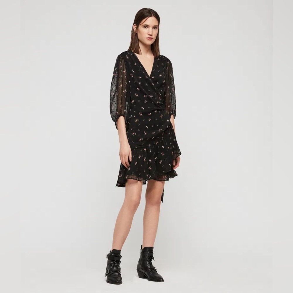 Allsaints Large Jade Aster Floral Wrap Dress